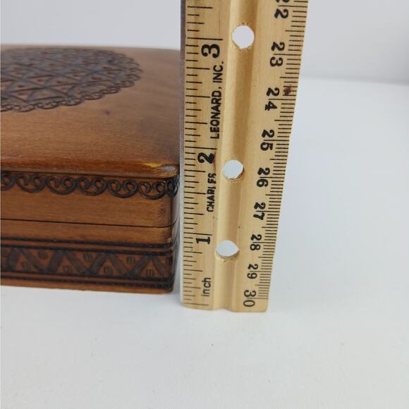 Vintage Polish Handcrafted Wooden Box Central European Pyrography Design - Picture 9 of 10